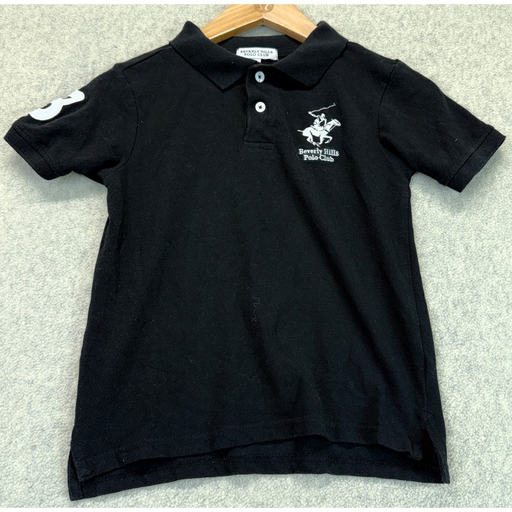 Beverly Hills Polo Club Boys Polo Shirt Black Embroidered Logo Short Sleeve M